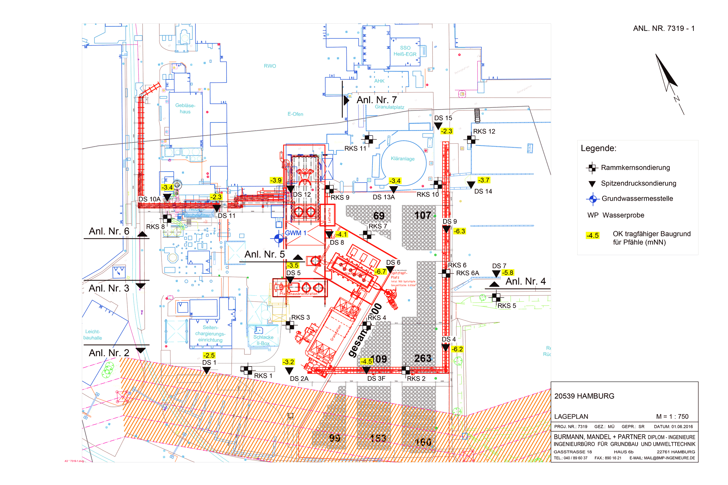 Lageplan Baugrundaufschlüsse